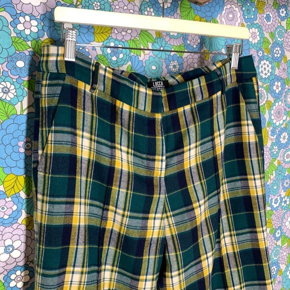 Lucca X Wildfang Green and Yellow Plaid Wide Leg Trousers Size:M - Picture 4 of 12